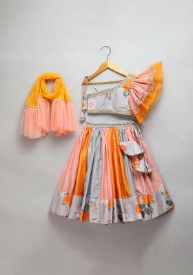 Grey Embroidered Organza Lehngas For Girls