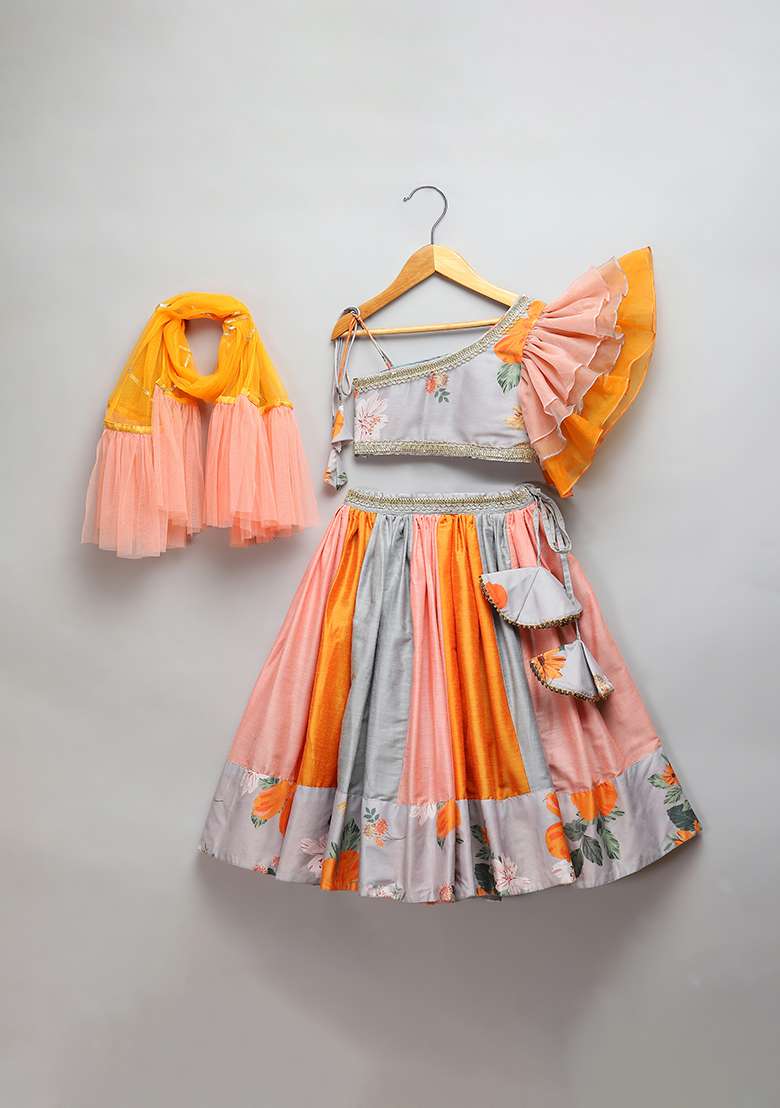 Grey Embroidered Organza Lehngas For Girls - Indya