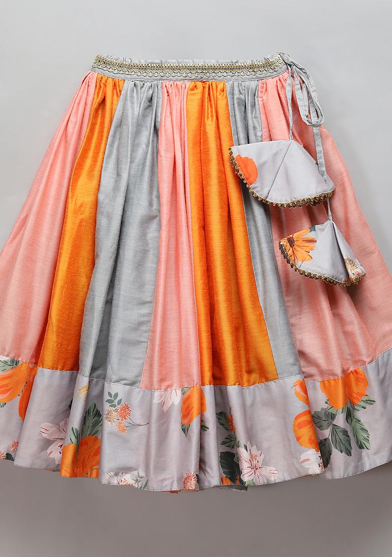 Grey Embroidered Organza Lehngas For Girls