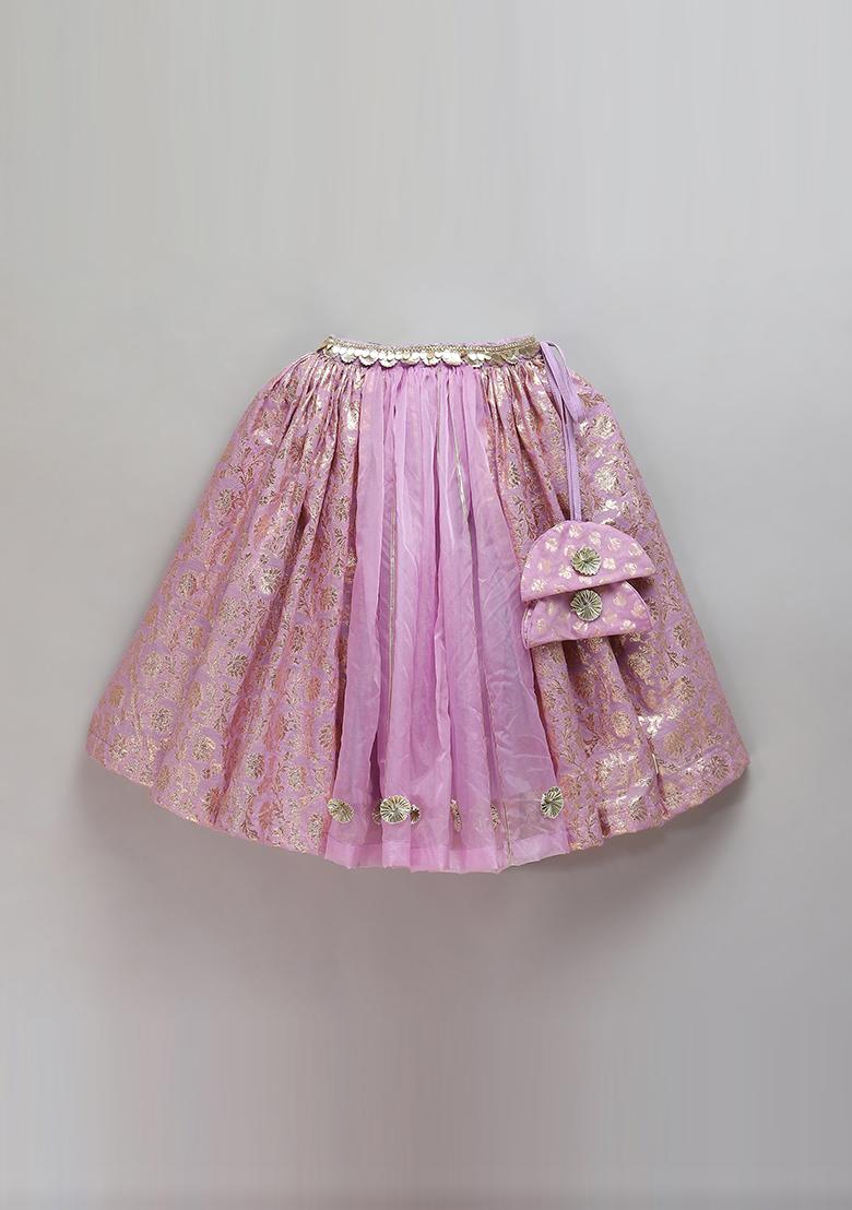 Lavendar Embroidered Organza Lehngas For Girls