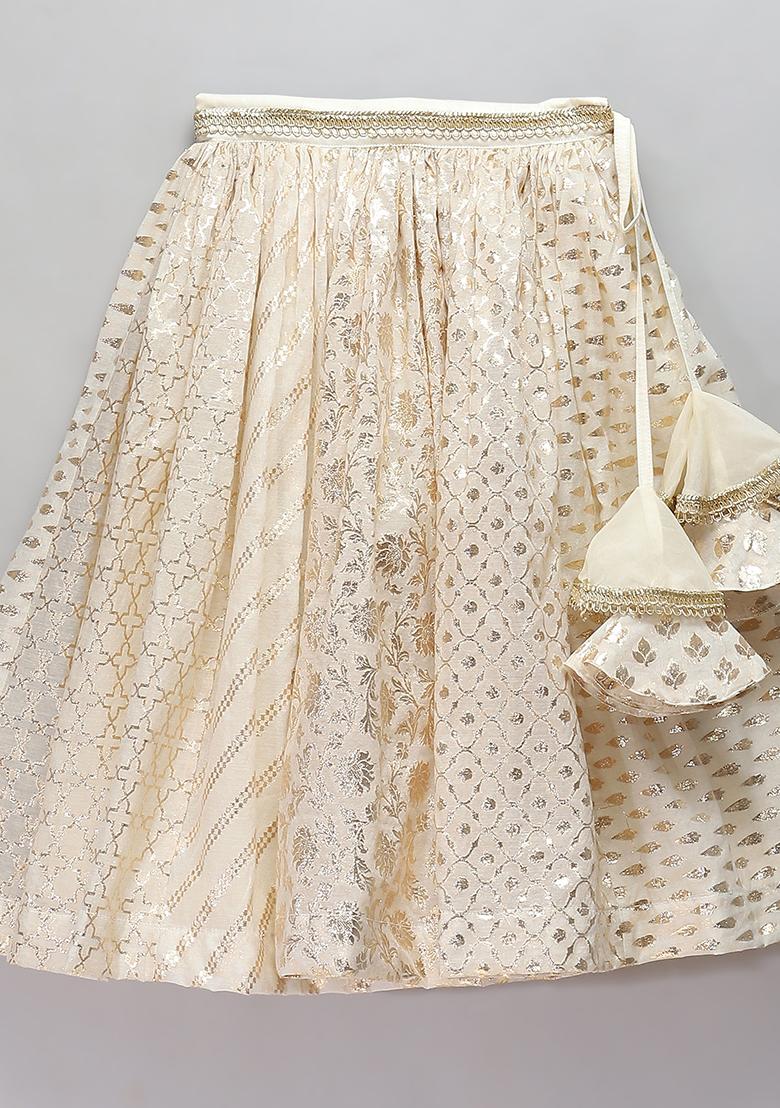 Off White Embroidered Organza Lehngas For Girls