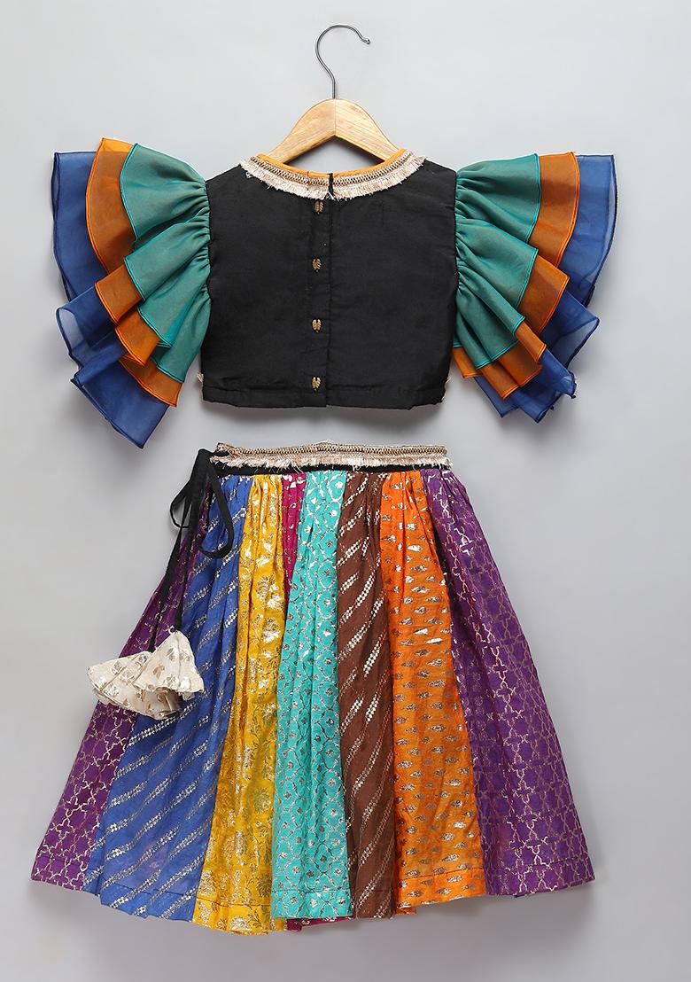 Black Embroidered Organza Lehngas For Girls