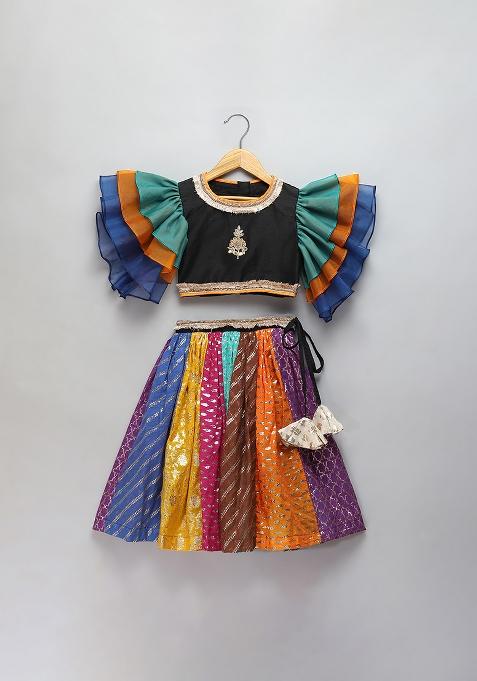 Black Embroidered Organza Lehngas For Girls