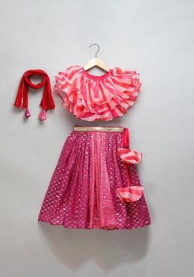 Pink Embroidered Organza Lehngas For Girls
