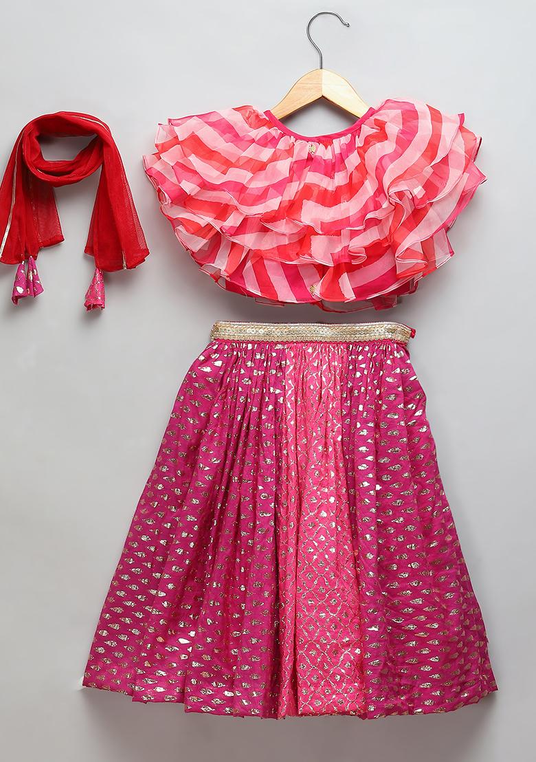 Pink Embroidered Organza Lehngas For Girls