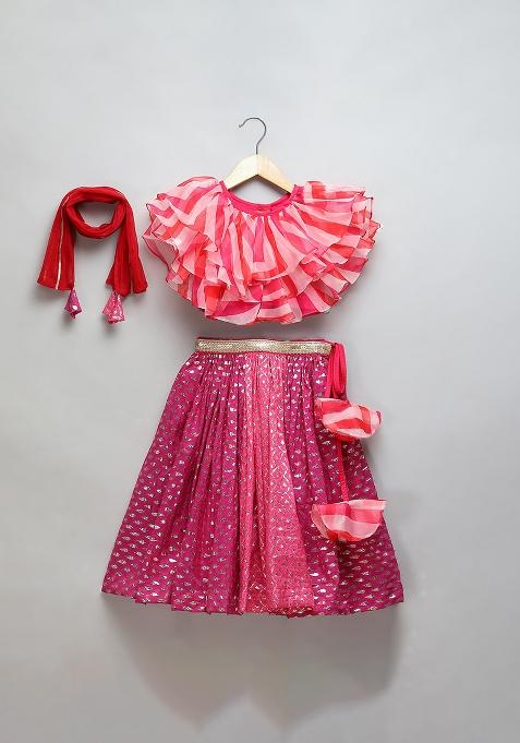 Pink Embroidered Organza Lehngas For Girls