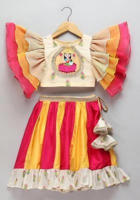 Beige Embroidered Organza Lehngas For Girls