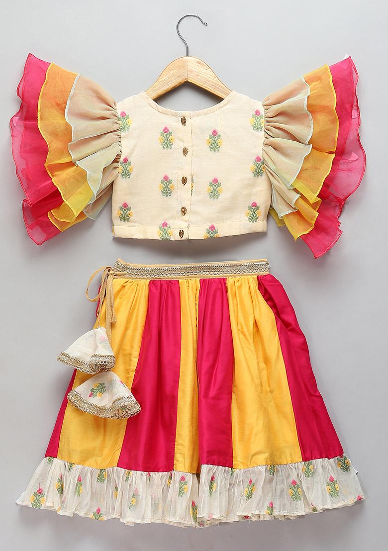 Beige Embroidered Organza Lehngas For Girls