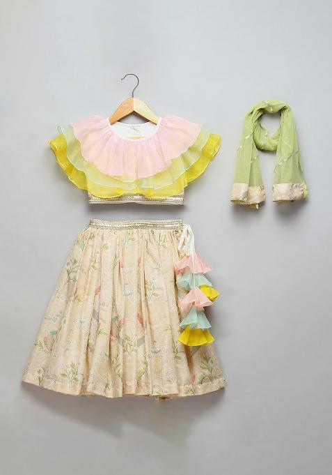 Pastel Colors Embroidered Organza Lehngas For Girls