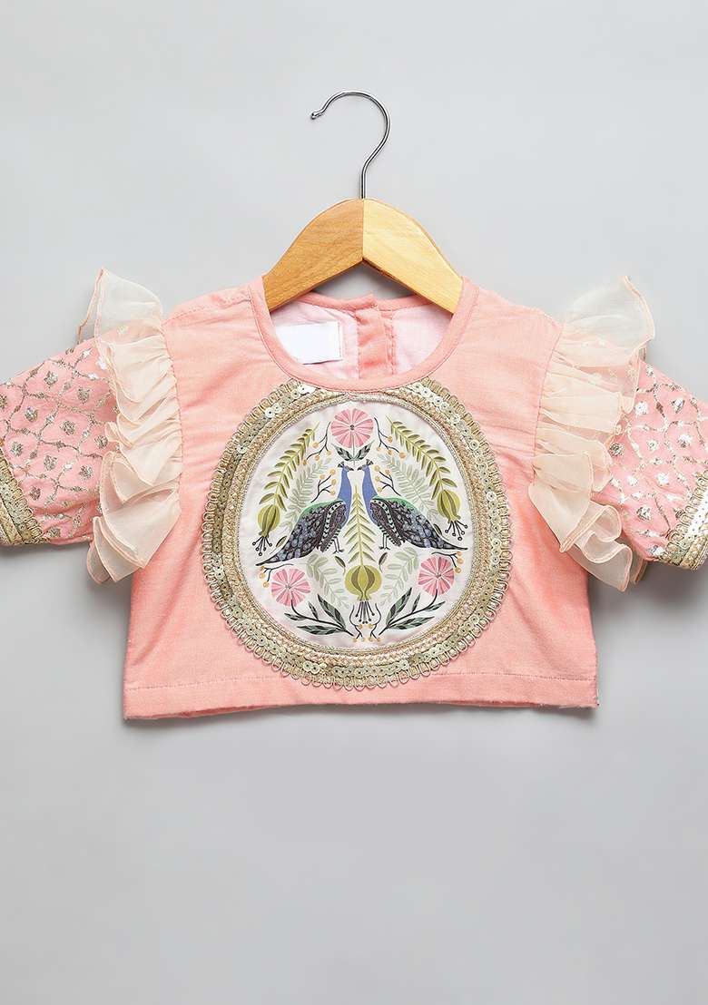 Peach Embroidered Organza Lehngas For Girls - Indya