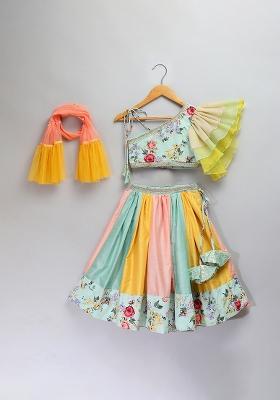 Grey Embroidered Organza Lehngas For Girls