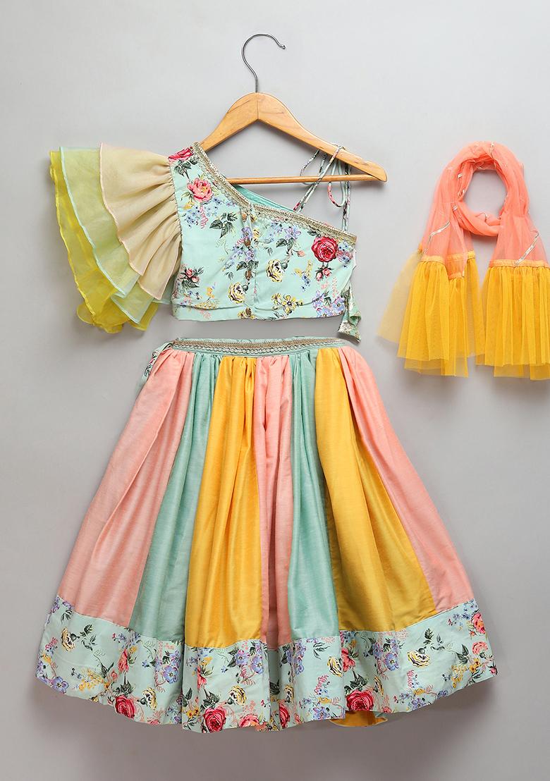 Grey Embroidered Organza Lehngas For Girls