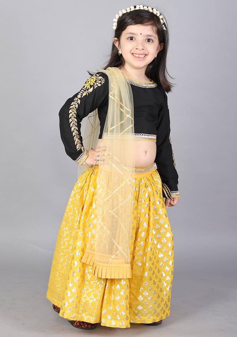 Black Embroidered Cotton Silk Lehngas For Girls
