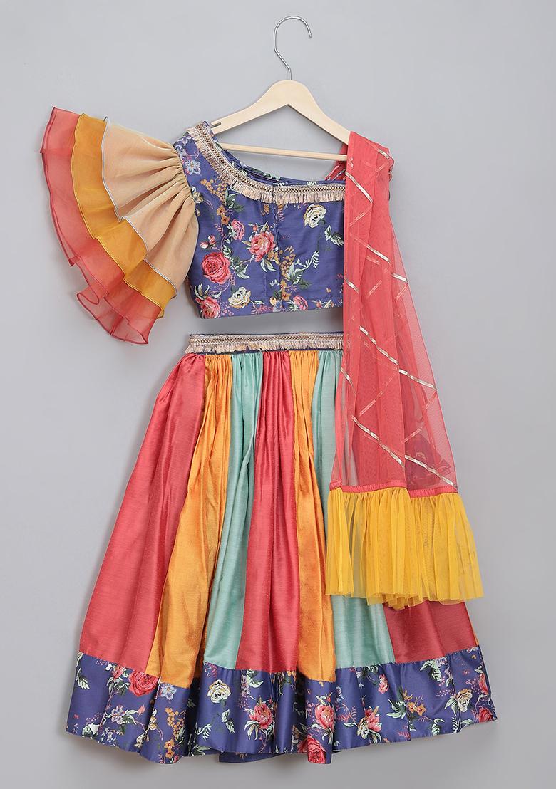 Purple Printed Organza Lehngas For Girls