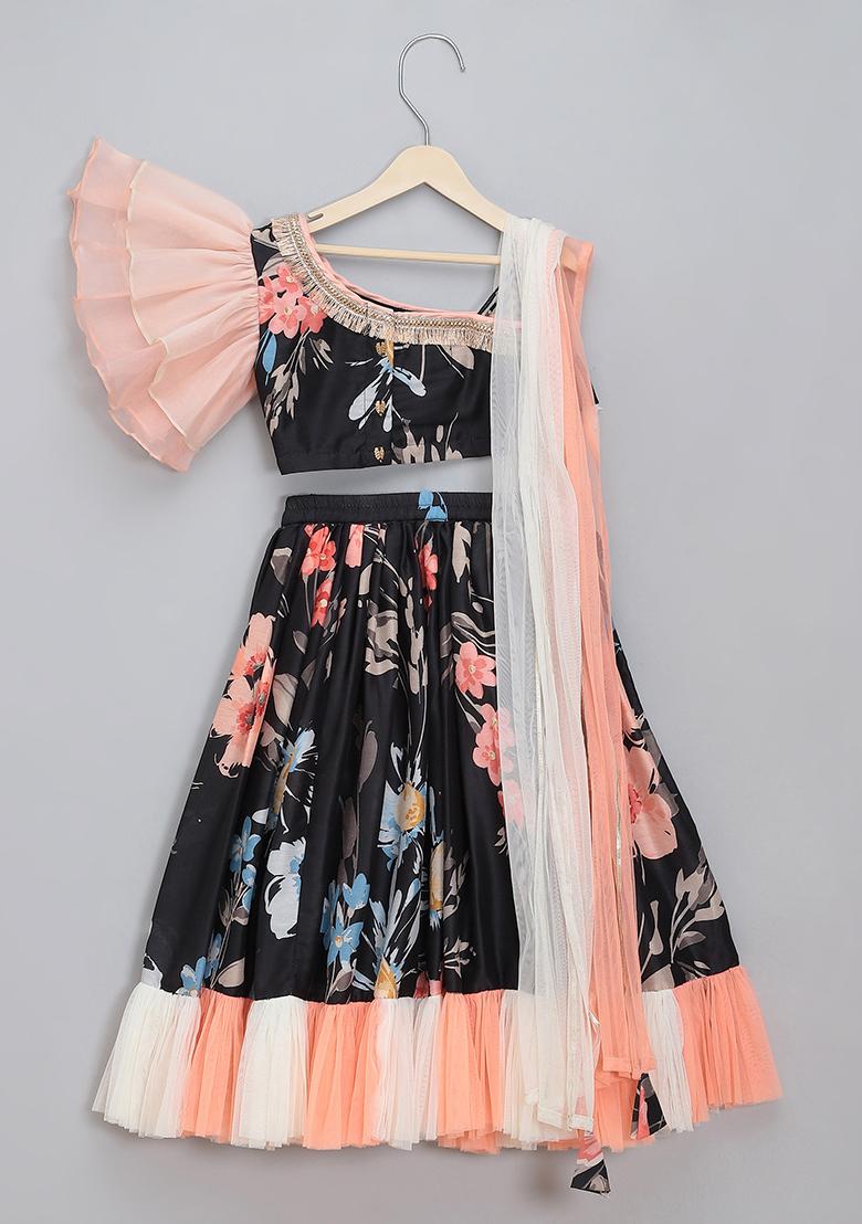 Black Embroidered Organza Lehngas For Girls