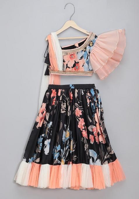 Black Embroidered Organza Lehngas For Girls