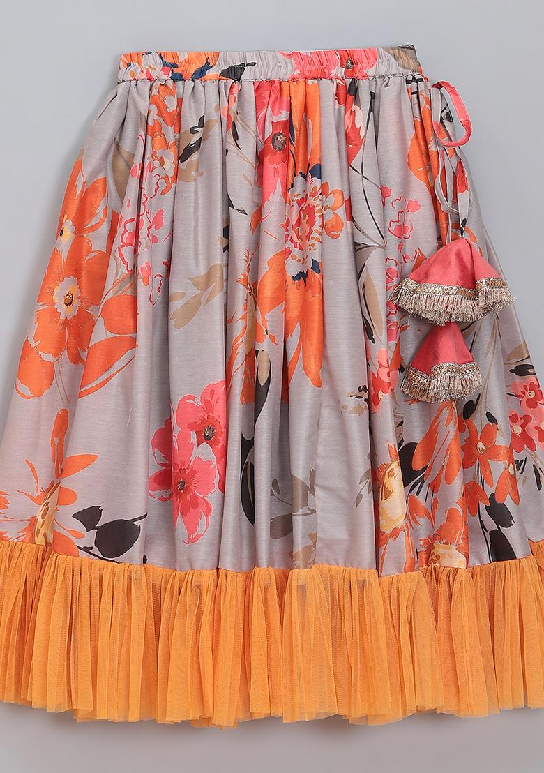 Grey Embroidered Organza Lehngas For Girls