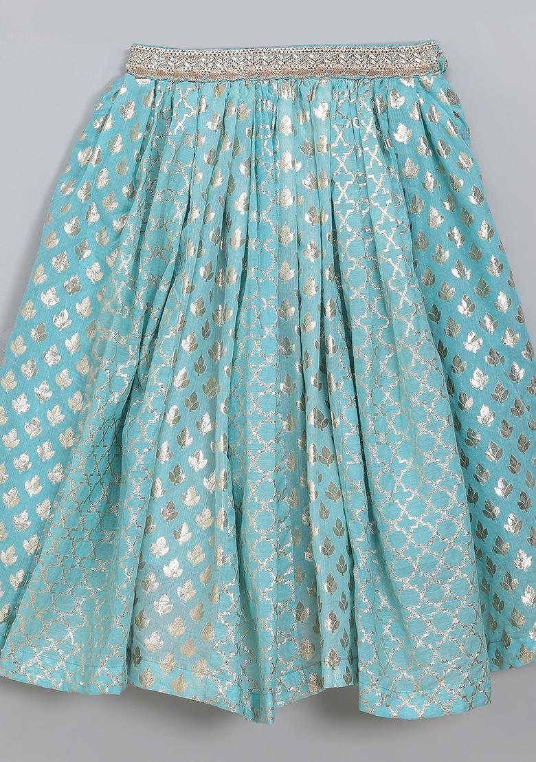 Blue Embroidered Organza Lehngas For Girls