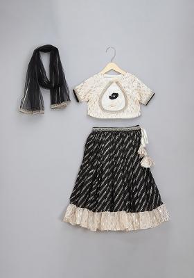 Off White Embroidered Cotton Lehngas For Girls