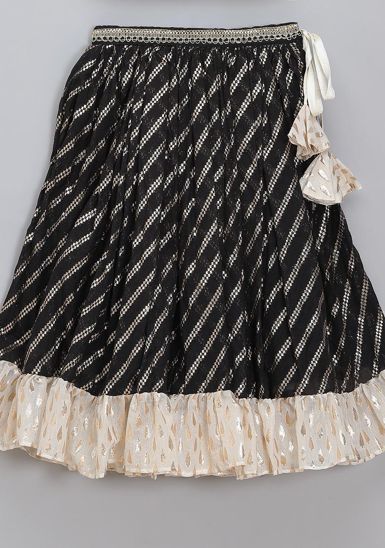 Off White Embroidered Cotton Lehngas For Girls