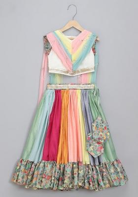 Multicolor Embroidered Net Lehngas For Girls