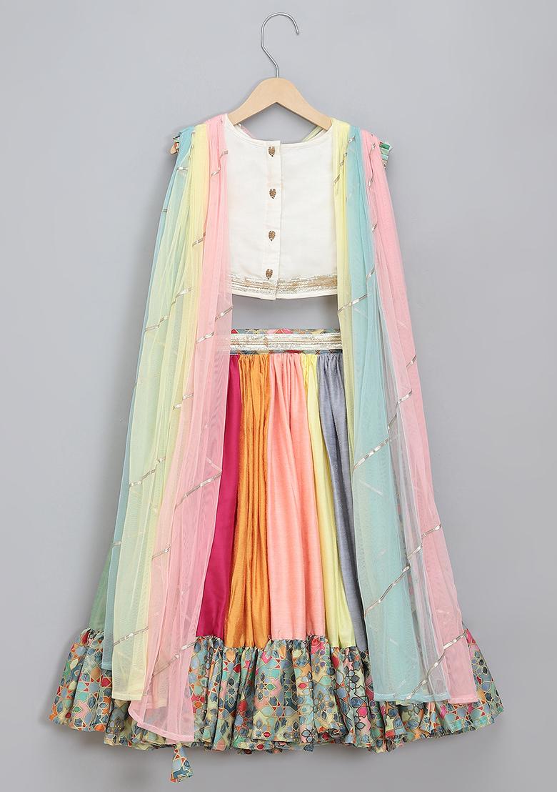 Multicolor Embroidered Net Lehngas For Girls