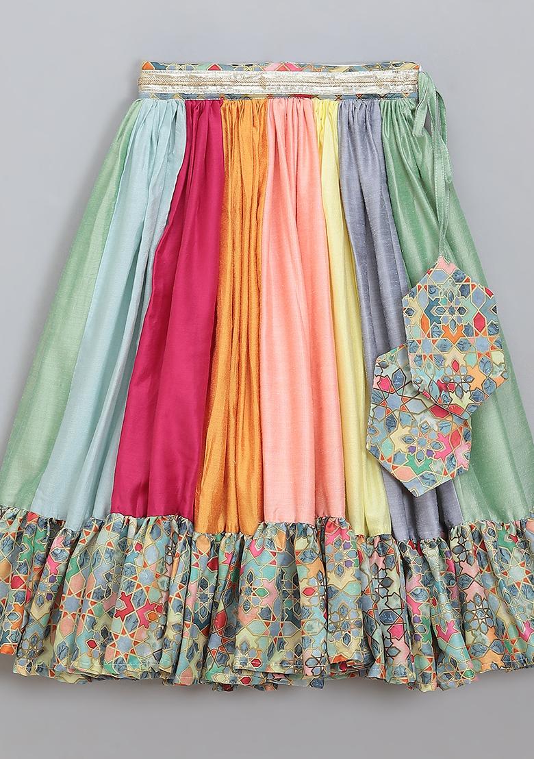 Multicolor Embroidered Net Lehngas For Girls