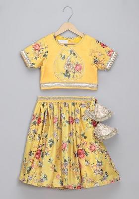 Yellow Embroidered Organza Lehngas For Girls