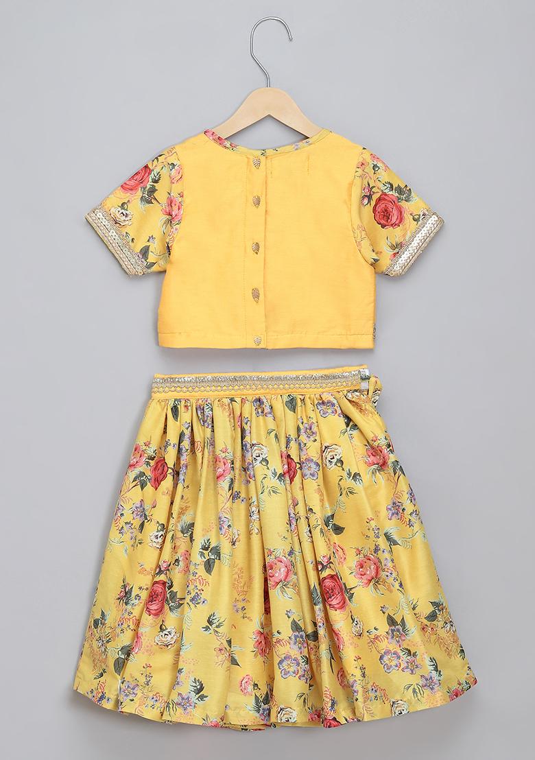 Yellow Embroidered Organza Lehngas For Girls