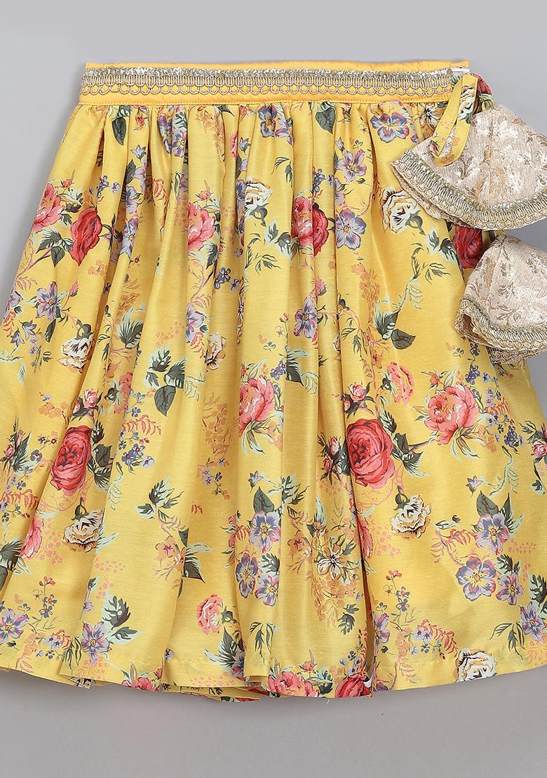 Yellow Embroidered Organza Lehngas For Girls