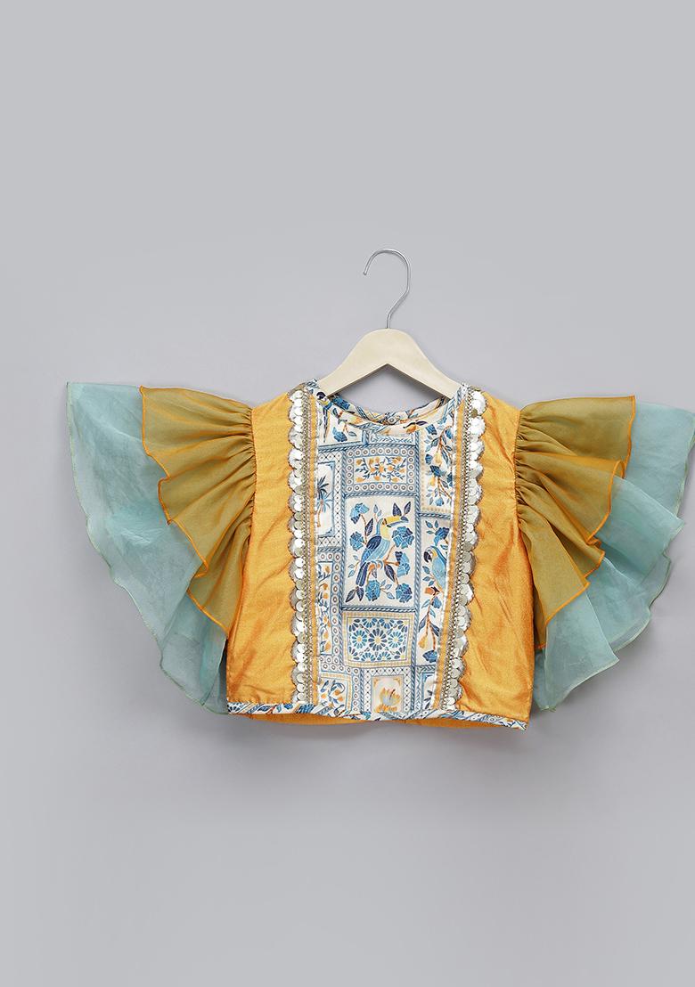 Orange Embroidered Organza Lehngas For Girls