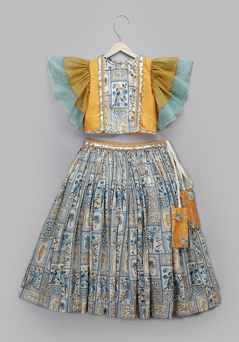 Orange Embroidered Organza Lehngas For Girls