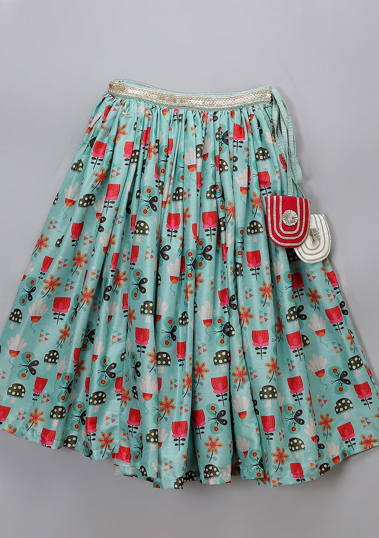 Green Embroidered Organza Lehngas For Girls