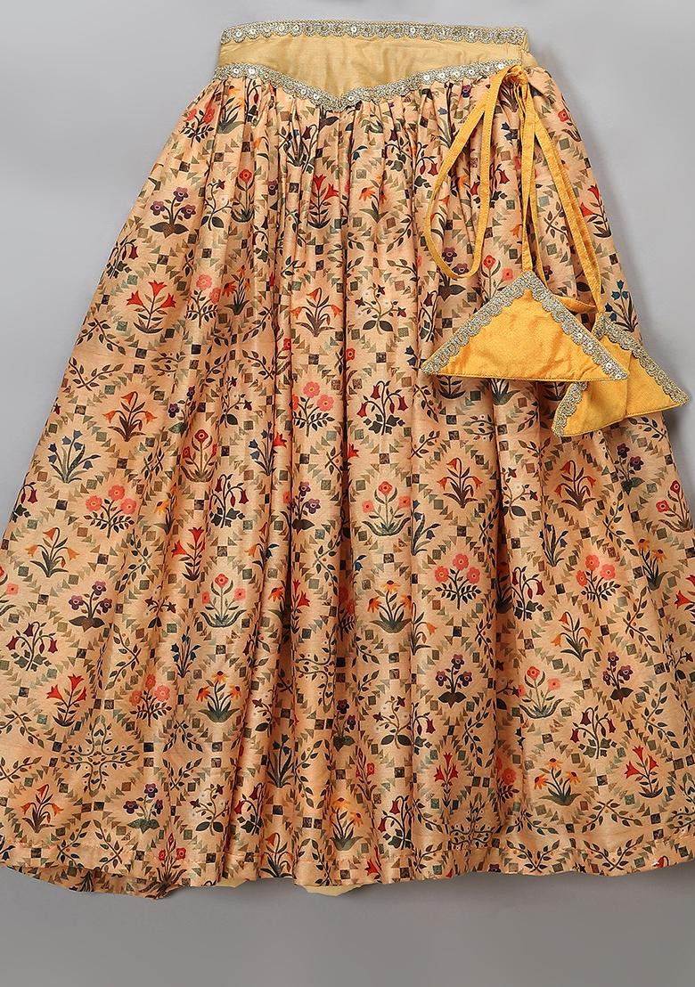 Orange Embroidered Organza Lehngas For Girls