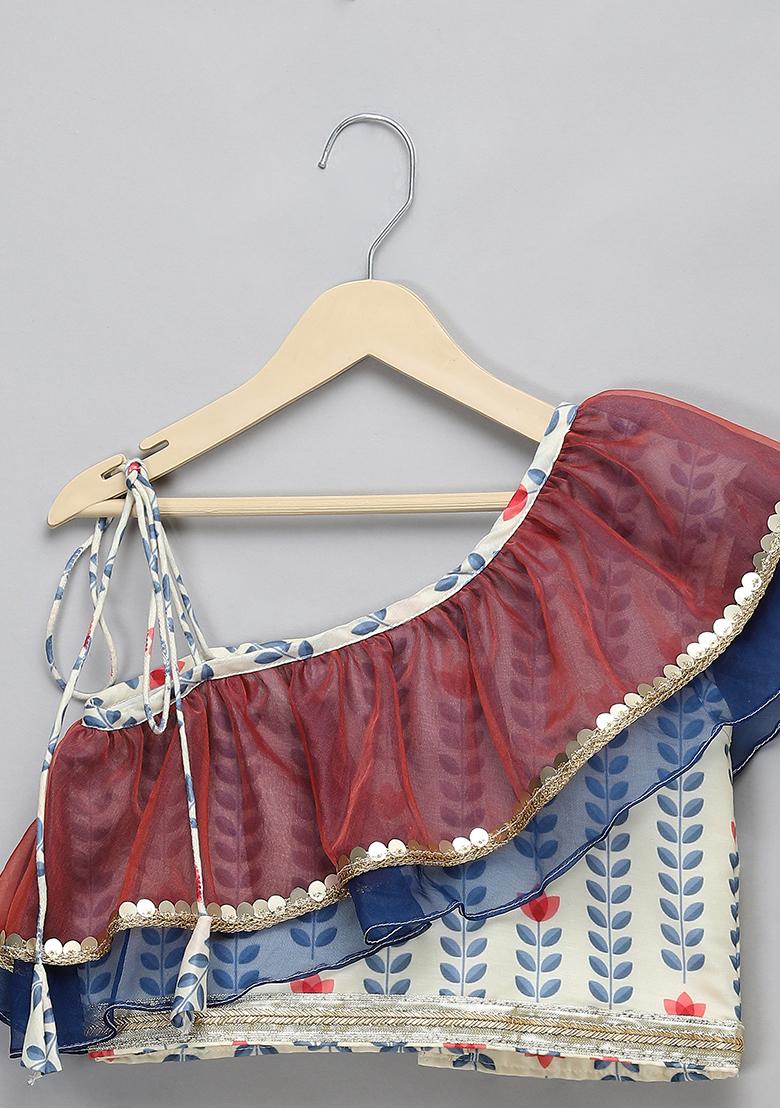 Off White Embroidered Organza Lehngas For Girls