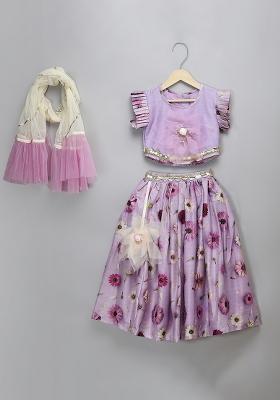 Light Purple Embroidered Organza Lehngas For Girls