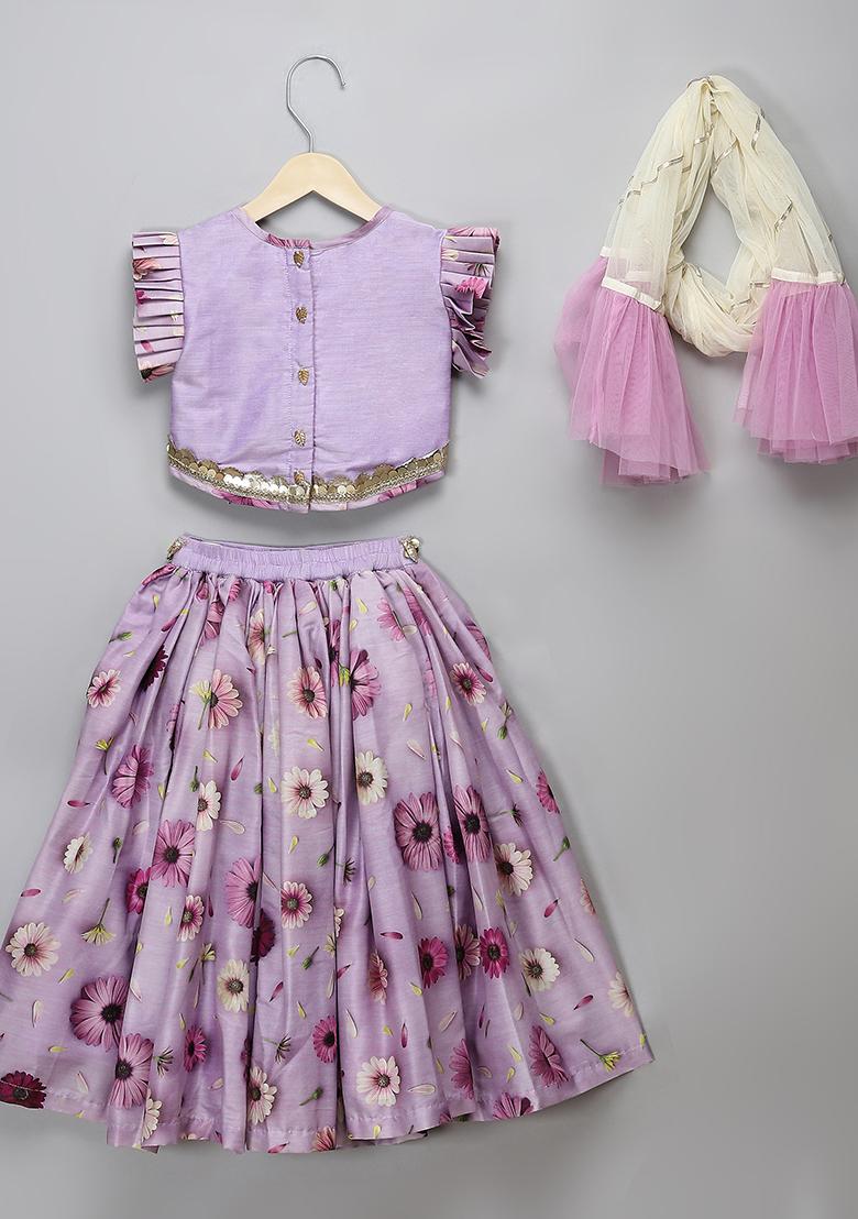 Light Purple Embroidered Organza Lehngas For Girls
