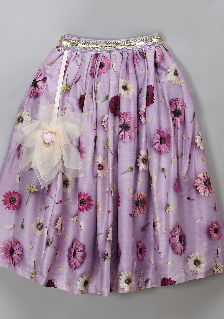 Light Purple Embroidered Organza Lehngas For Girls