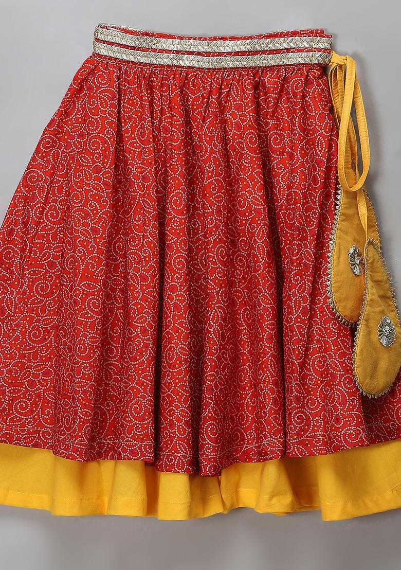 Orange Embroidered Net Lehngas For Girls