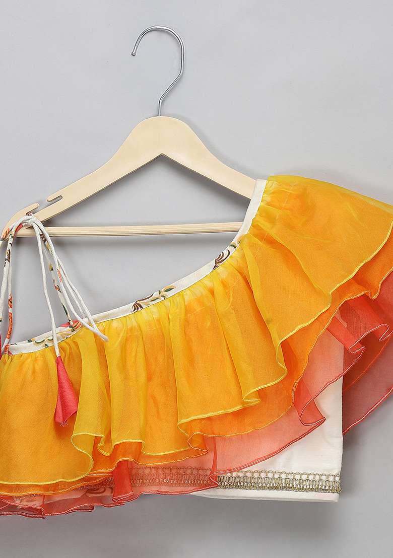 Orange Embroidered Organza Lehngas For Girls - Indya