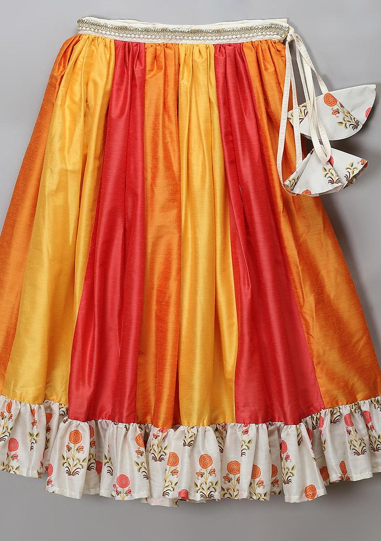Orange Embroidered Organza Lehngas For Girls