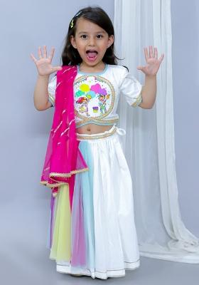 Multi Color Printed Cotton Lehngas For Girls