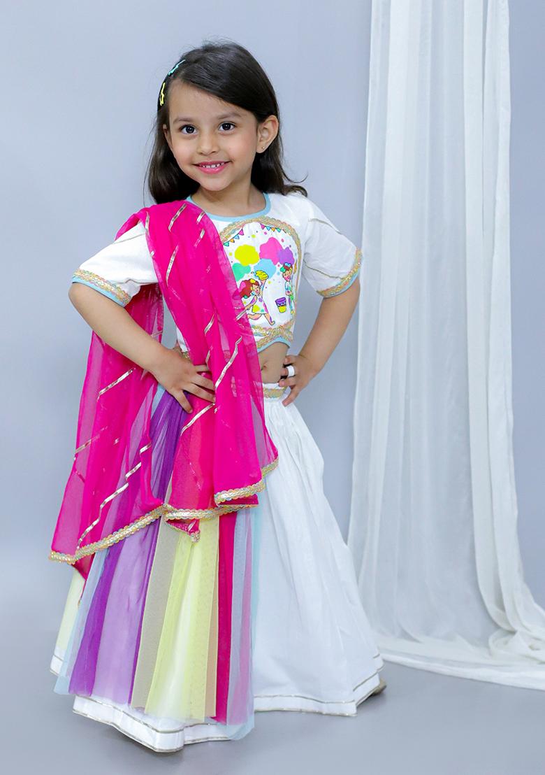 Multi Color Printed Cotton Lehngas For Girls