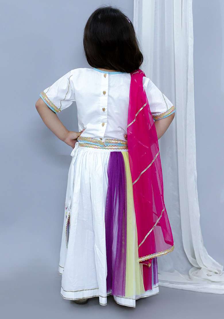 Multi Color Printed Cotton Lehngas For Girls - Indya