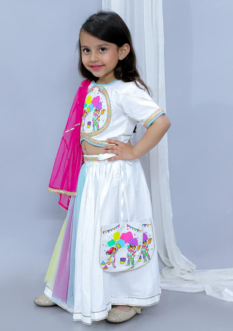 Multi Color Printed Cotton Lehngas For Girls