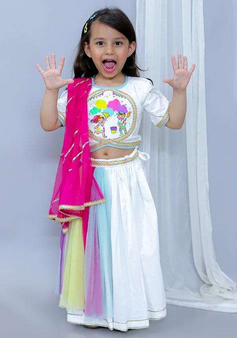 Multi Color Printed Cotton Lehngas For Girls