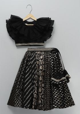 Black Embroidered Organza Lehngas For Girls