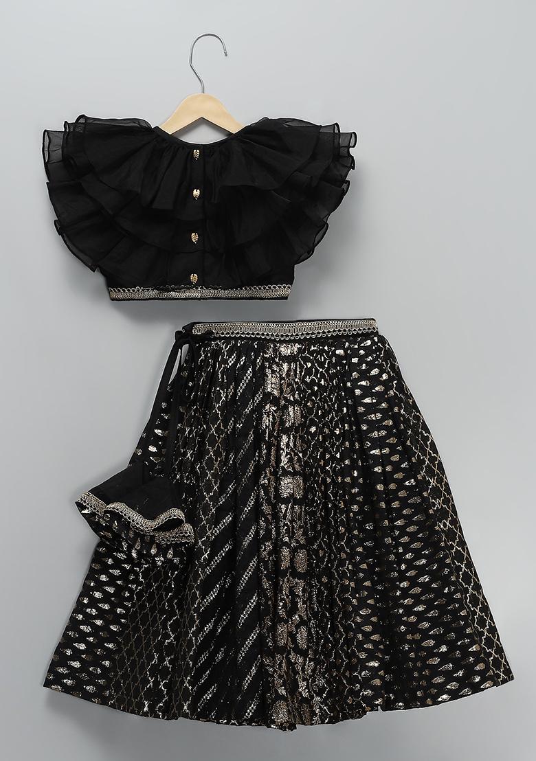 Black Embroidered Organza Lehngas For Girls