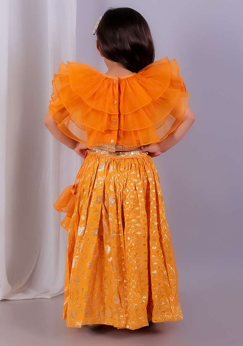 Orange Embroidered Organza Lehngas For Girls - Indya