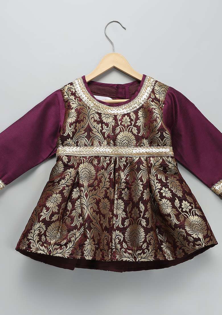 Purple Embroidered Brocode Lehngas For Girls - Indya